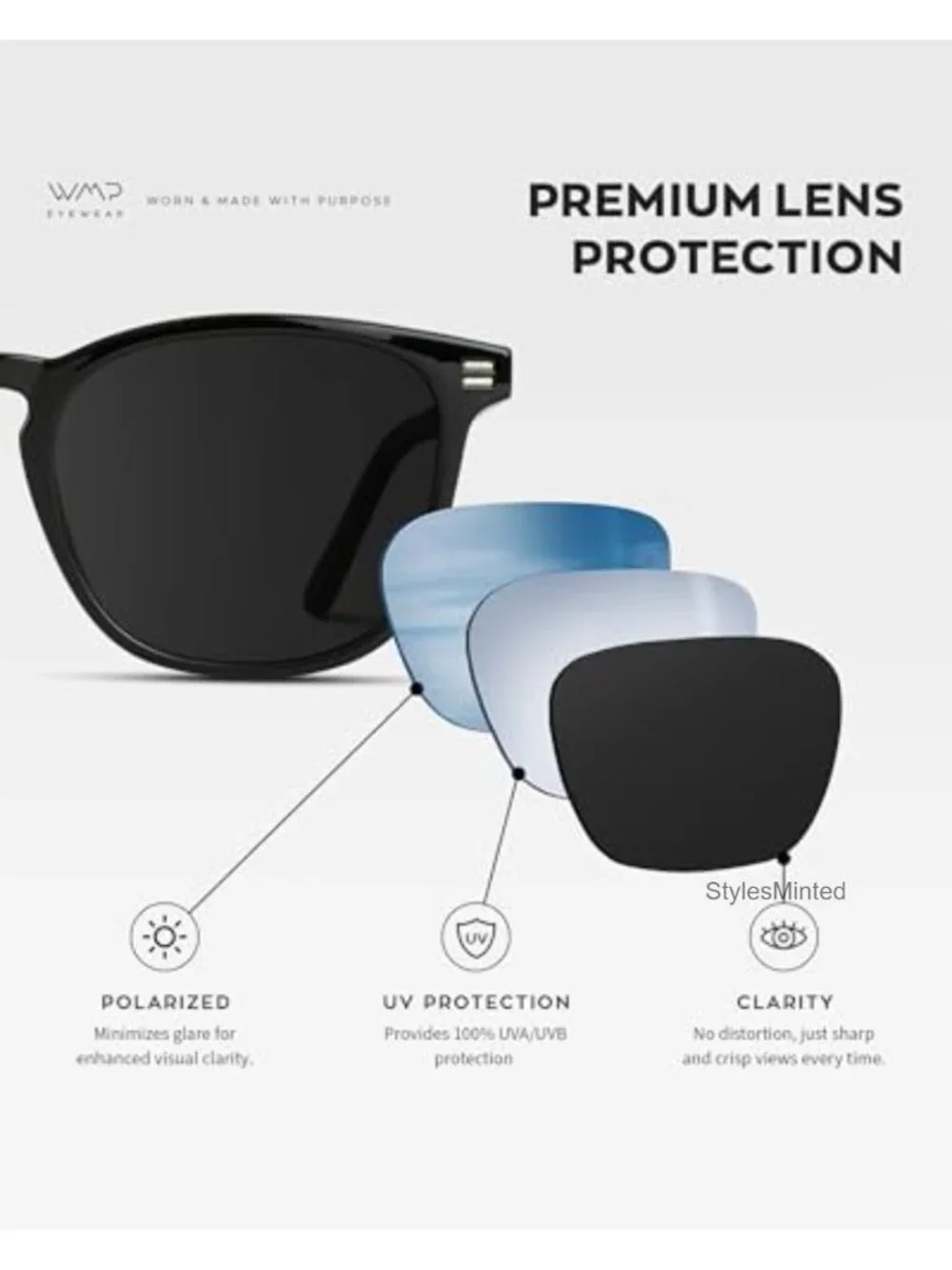 Men's Polarized Square Sunglasses with UV Protection and Microfiber Pouch